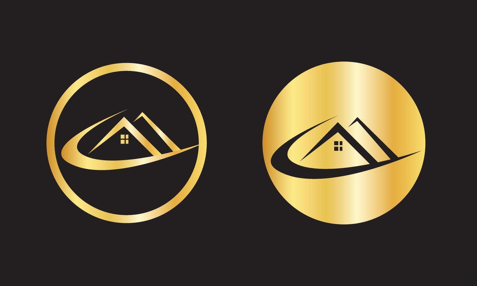 Modern Gold House Logo Design Elegant Property Icons Set vector