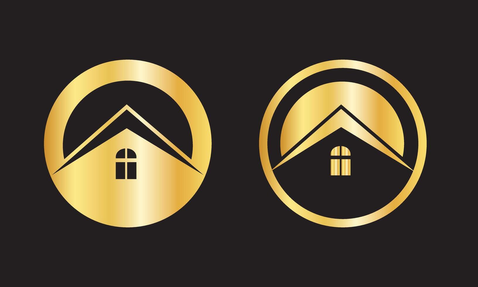 Elegant Golden House Logo Design Collection on Black Background vector