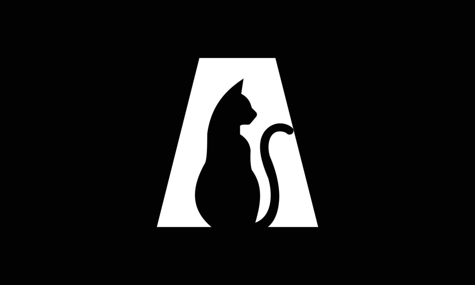 Minimalist Cat Logo Inside Letter A Pet Brand Monogram Symbol vector