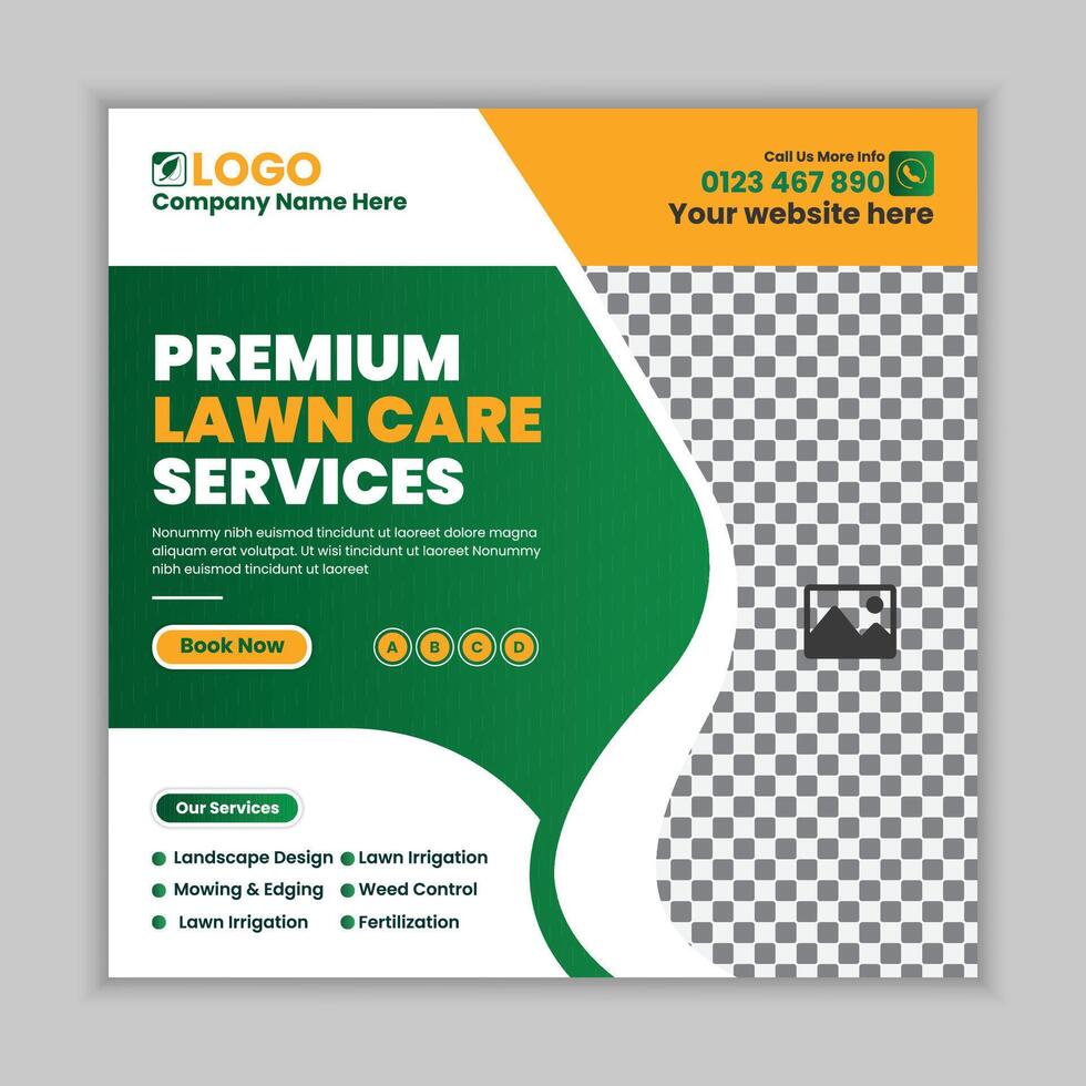 Lawn Care and Landscaping Services Square Flyer or Social Media Post Design Template vector