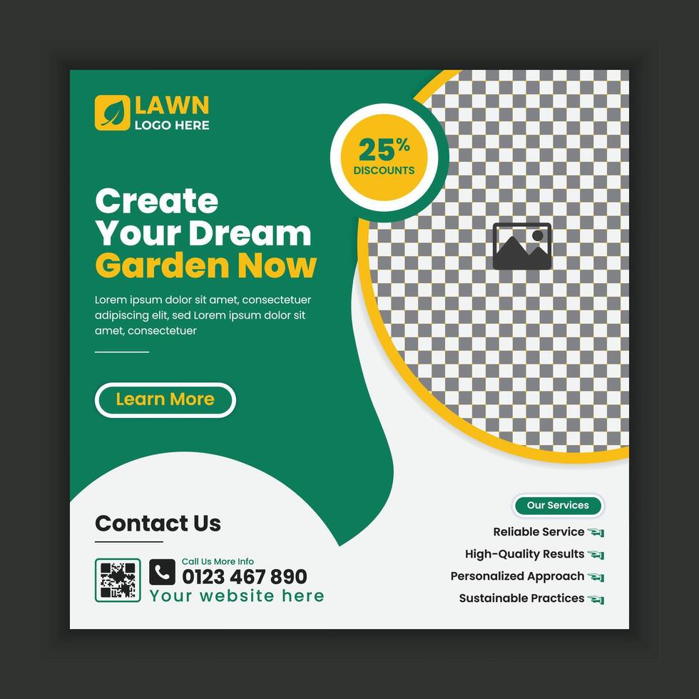 Corporate modern Lawn and gardening services, social media posts, or agriculture campaign posts, online banner design, web banner template vector