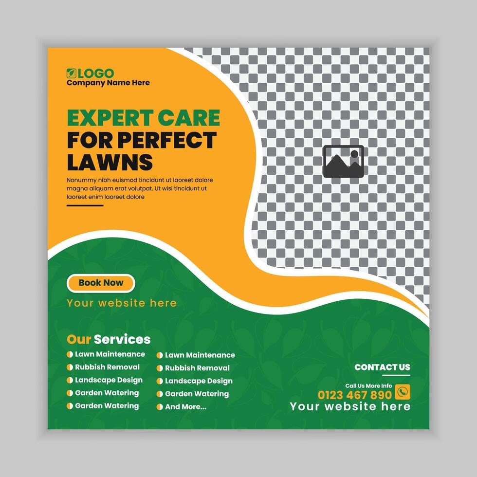 Gardening and Outdoor Cleaning Services Square Banner and Post Design vector