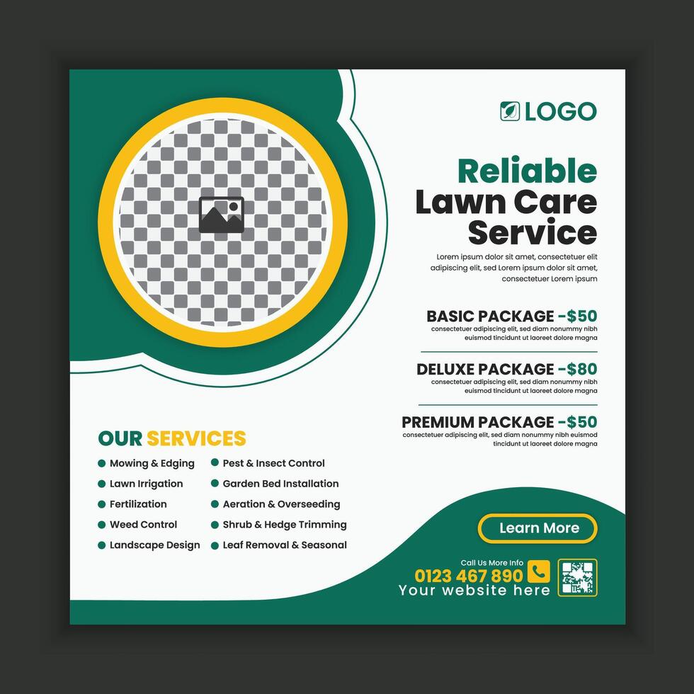 Modern Lawn and gardening services, social media posts, or agriculture and organic food campaign posts, online banner design, web banner template vector