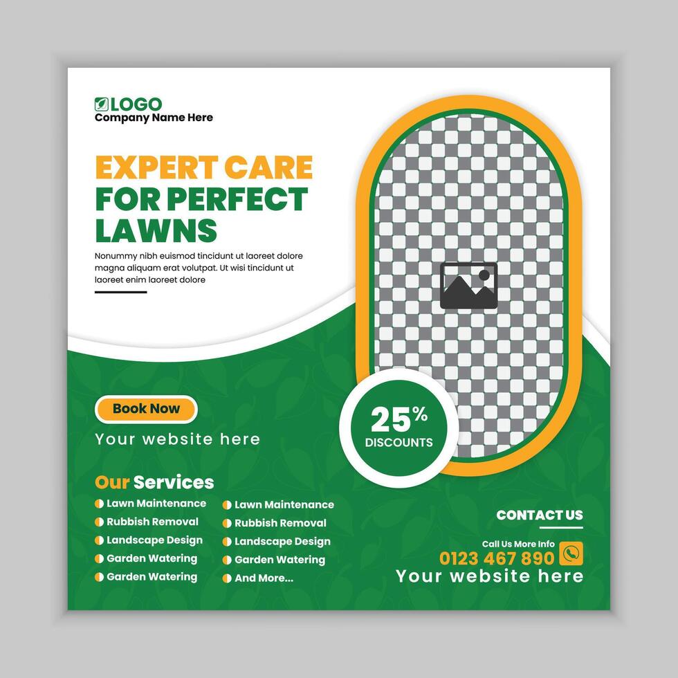 Yard Cleaning and Landscaping Solutions Square Social Media Post Design Template vector