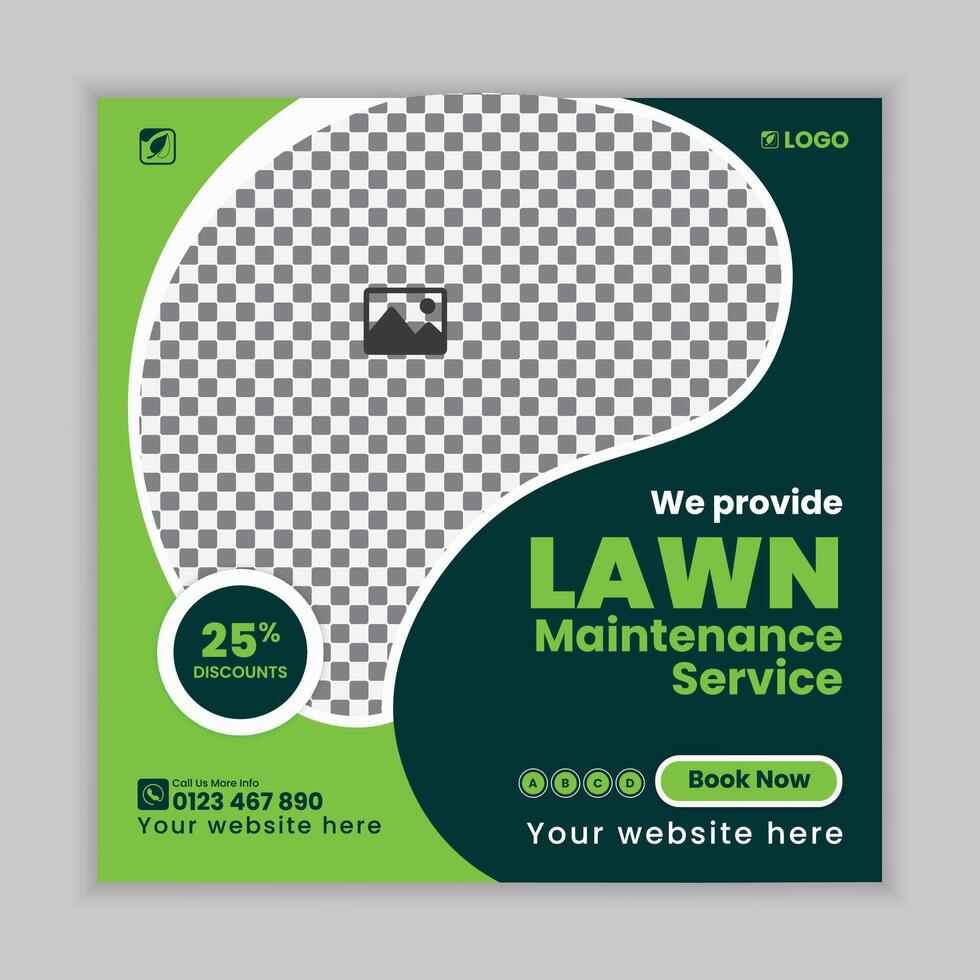 Professional Creative Garden Maintenance and Lawn Care Social Media Post Design Template, web banner for Lawn Mower gardening service, Agriculture farming concept service online post vector