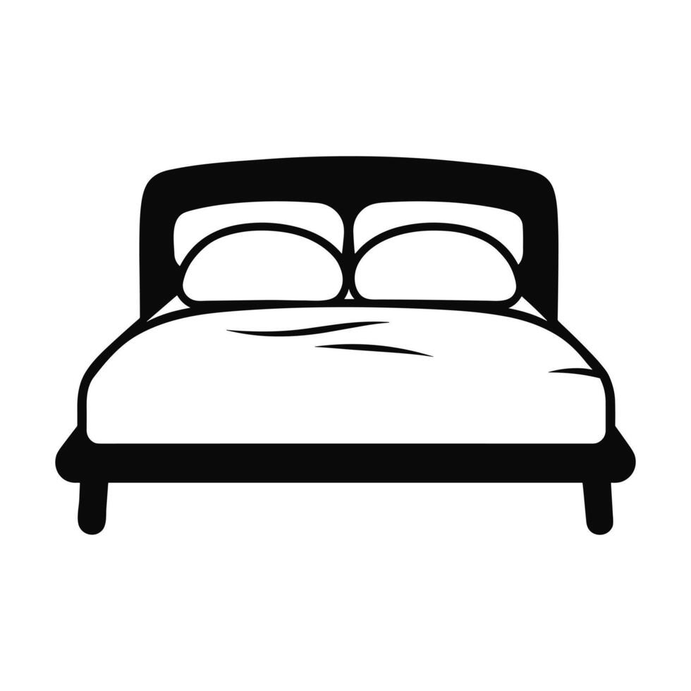 Bed icon. two pillows and blanket. Black silhouette isolated on white background vector