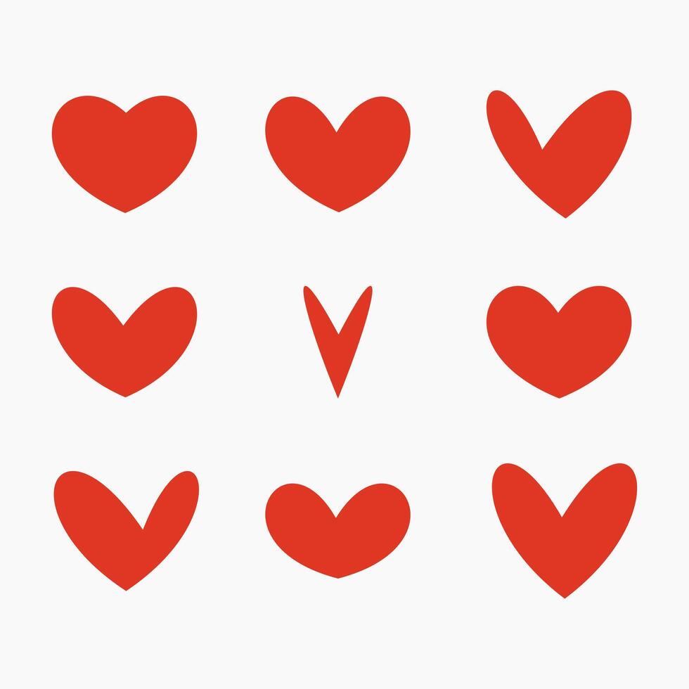 Set hand drawn red hearts icon isolated on white background. Simple doodle design elements vector