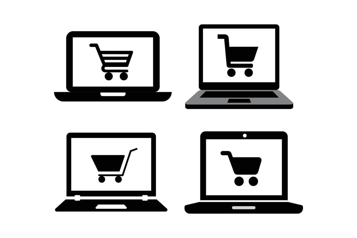 Laptop Purchase Flat Design Icon Sets, laptop shopping cart icon, online laptop buying , laptop checkout cart icon vector