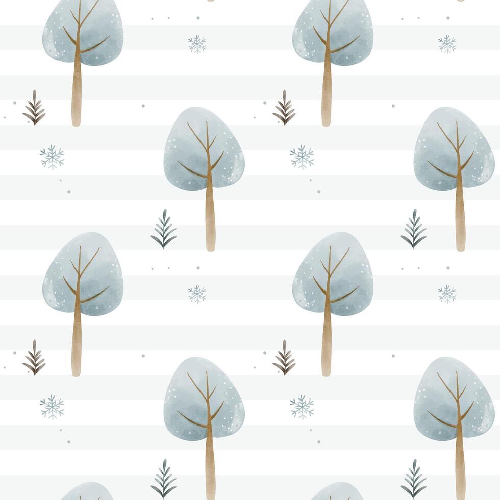 Wintertime forest backgrounds. Winter seamless pattern with snowy trees. Christmas pattern. Cute watercolor trees. vector