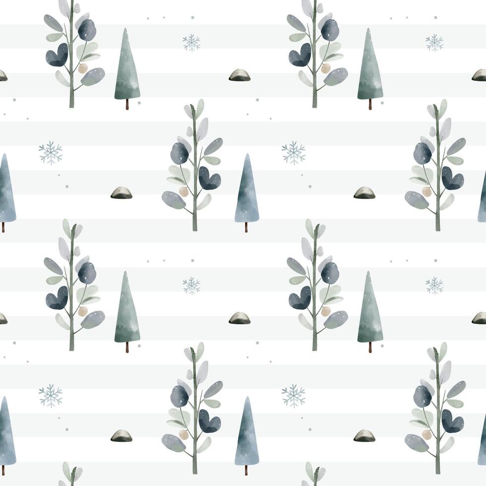 Wintertime backgrounds. Winter seamless pattern with snowy trees. Christmas pattern. Cute watercolor trees. vector