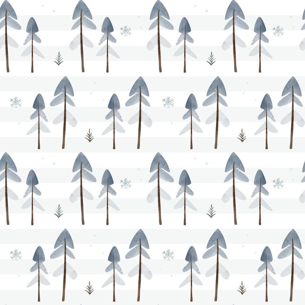 Cute watercolor fir trees. Winter seamless pattern with snowy trees. Christmas pattern. Wintertime backgrounds. vector