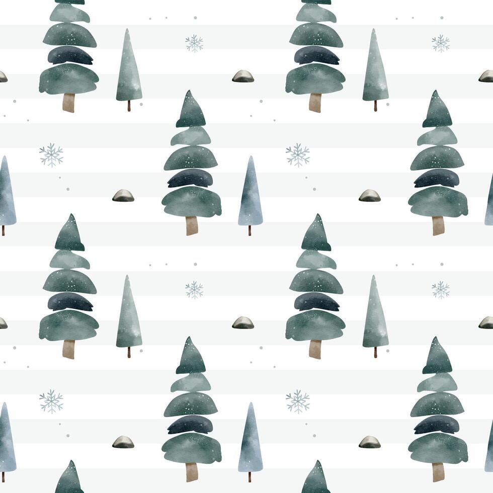 Wintertime backgrounds. Winter seamless pattern with snowy trees. Christmas pattern. Cute watercolor fir trees. vector