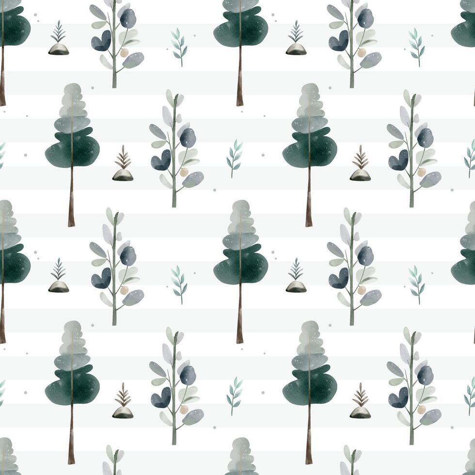 Seamless pattern with forest trees. Cute watercolor trees. Woodland pattern. Pine backgrounds. vector