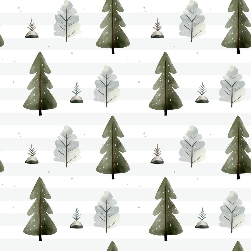 Cute watercolor trees. Woodland pattern. Seamless pattern with forest trees. Pine backgrounds. vector