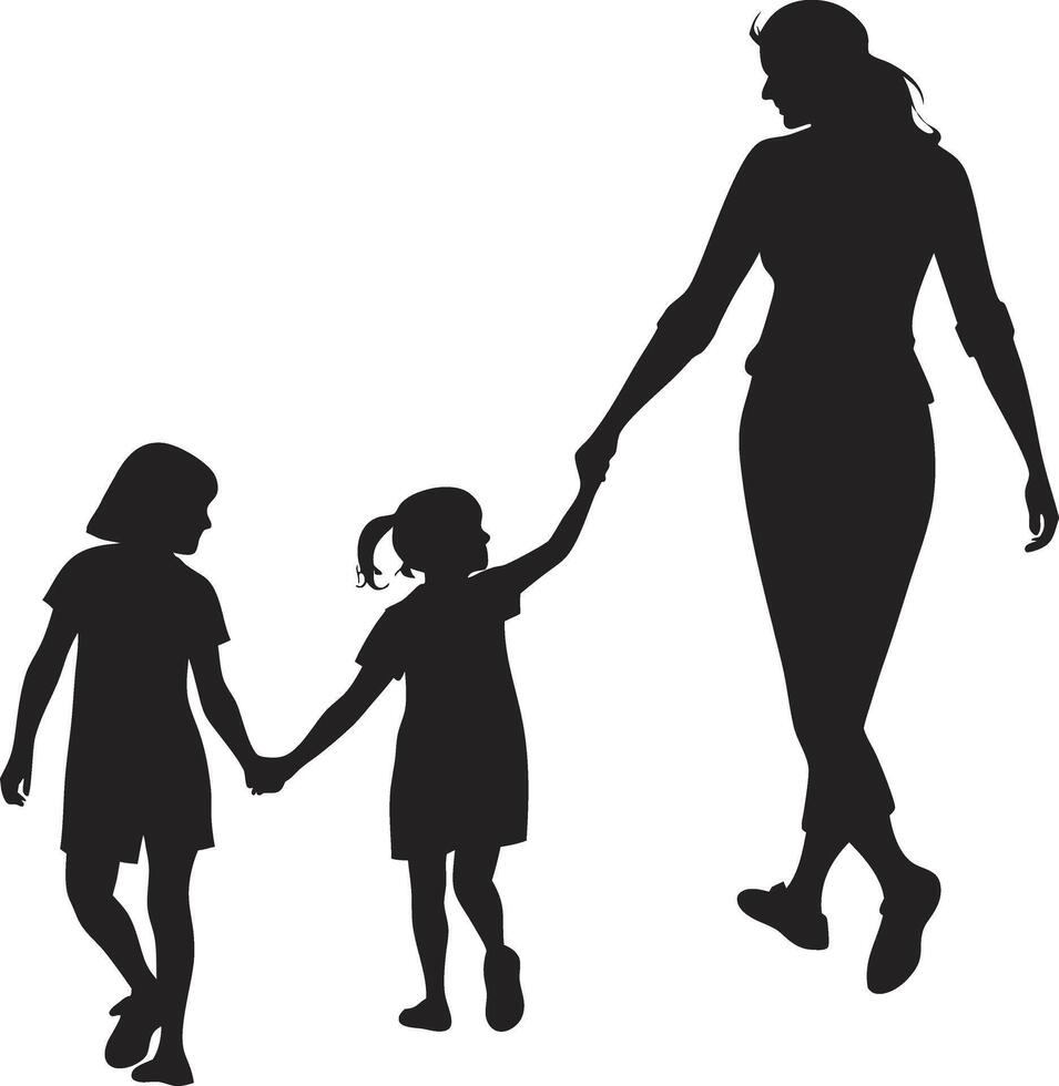 Silhouette of Three People Holding Hands Featuring a Woman, Man, and Child vector