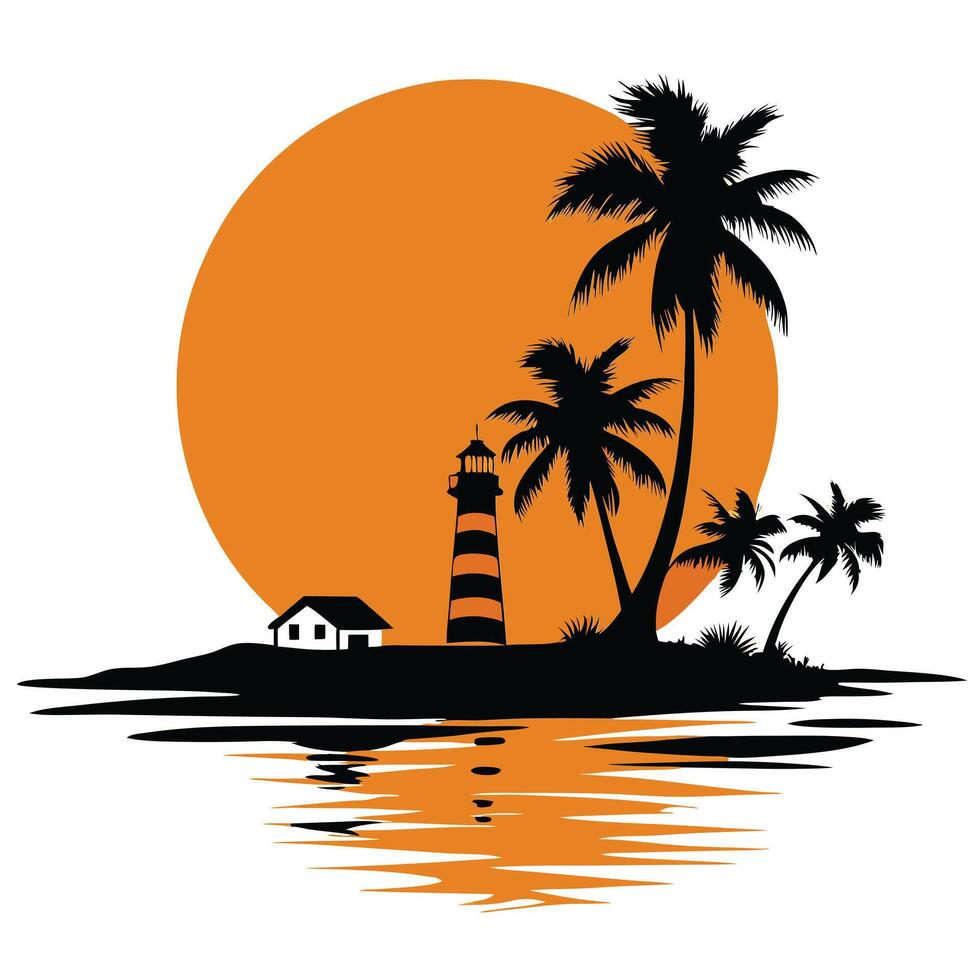 Black and White Lighthouse on Beach Dramatic Coastal Art vector