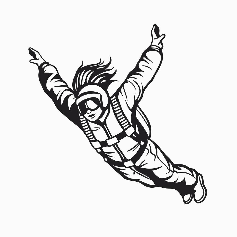 Skydiver in Free Fall Dynamic Black Silhouette Illustration for Extreme Sports vector