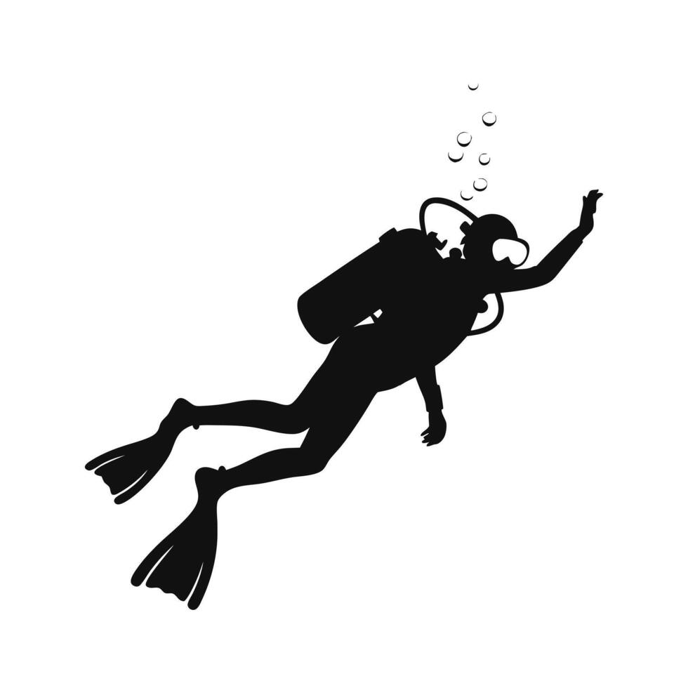 Clean Black Silhouette of a Diver Under the Ocean Capturing Underwater Exploration vector