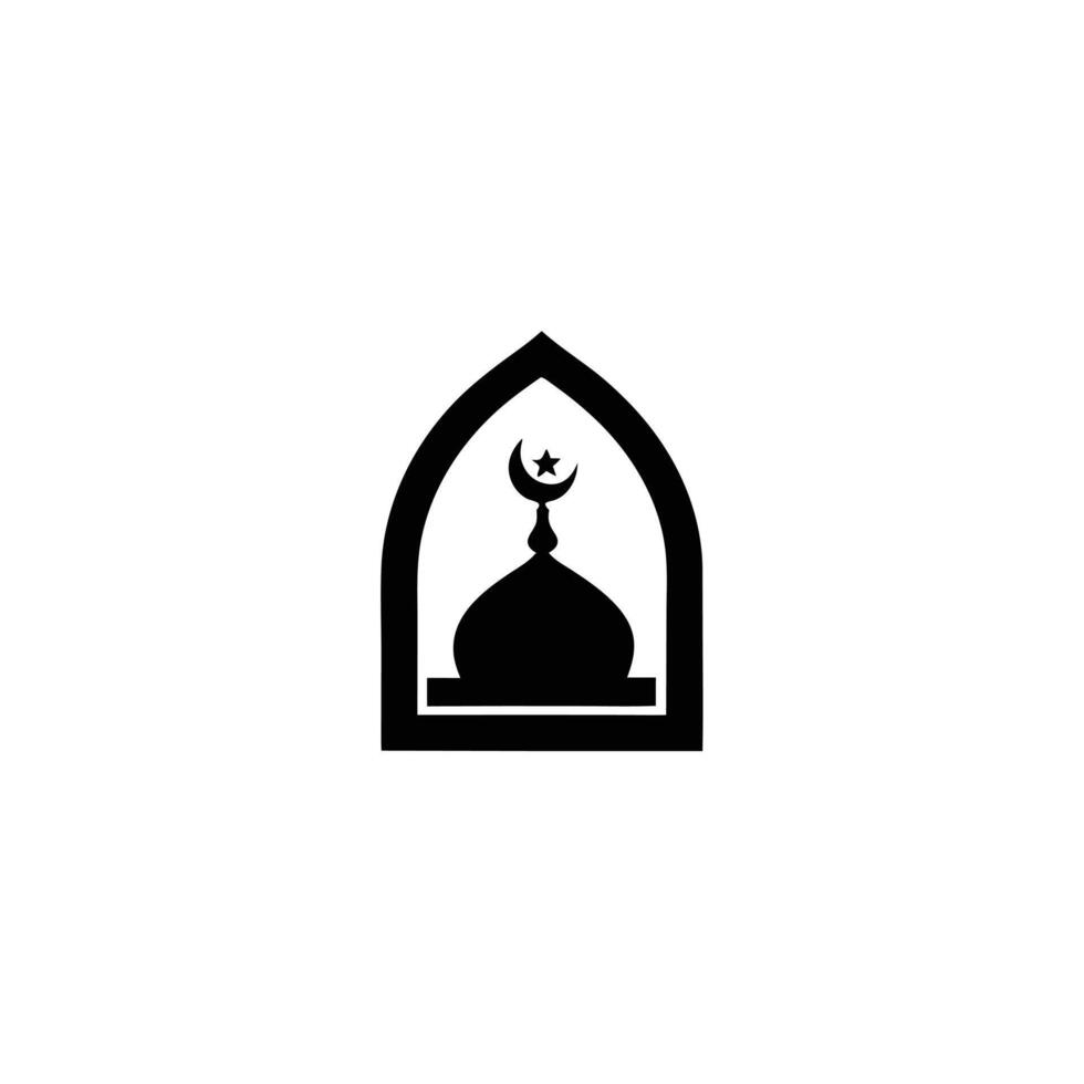 Minimalist Islamic Mosque Design Featuring Domes and Minarets with Crescent Moon and Stars in Black and White Line Art vector