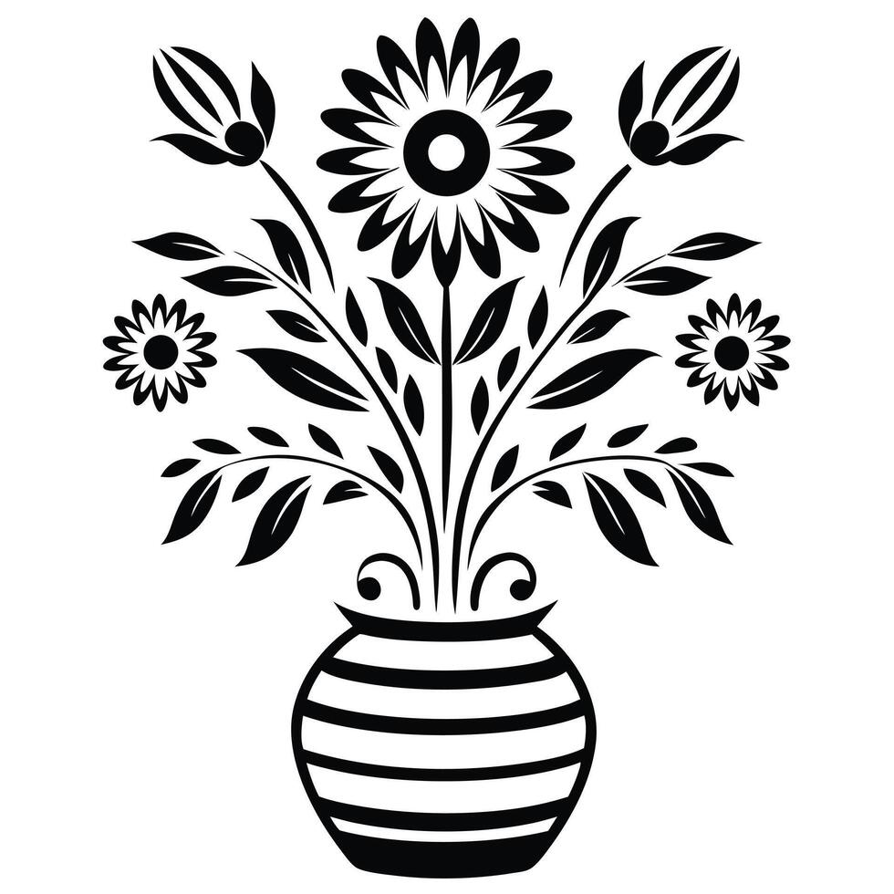 Bold and Stylized Black Ink Stencil Illustration of Flowers Art for Floral and Nature Designs vector