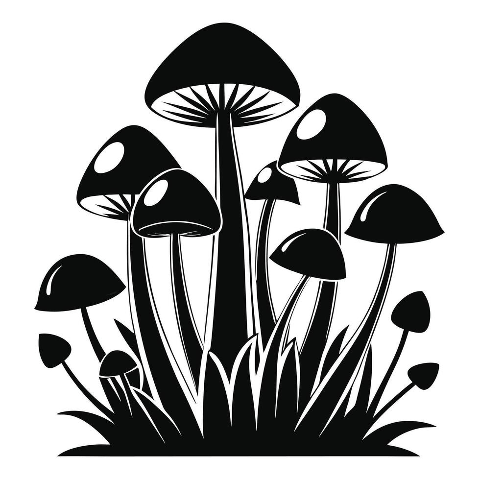 Stylized Mushroom Illustration Black and White Minimalist for Rustic and Garden Projects vector