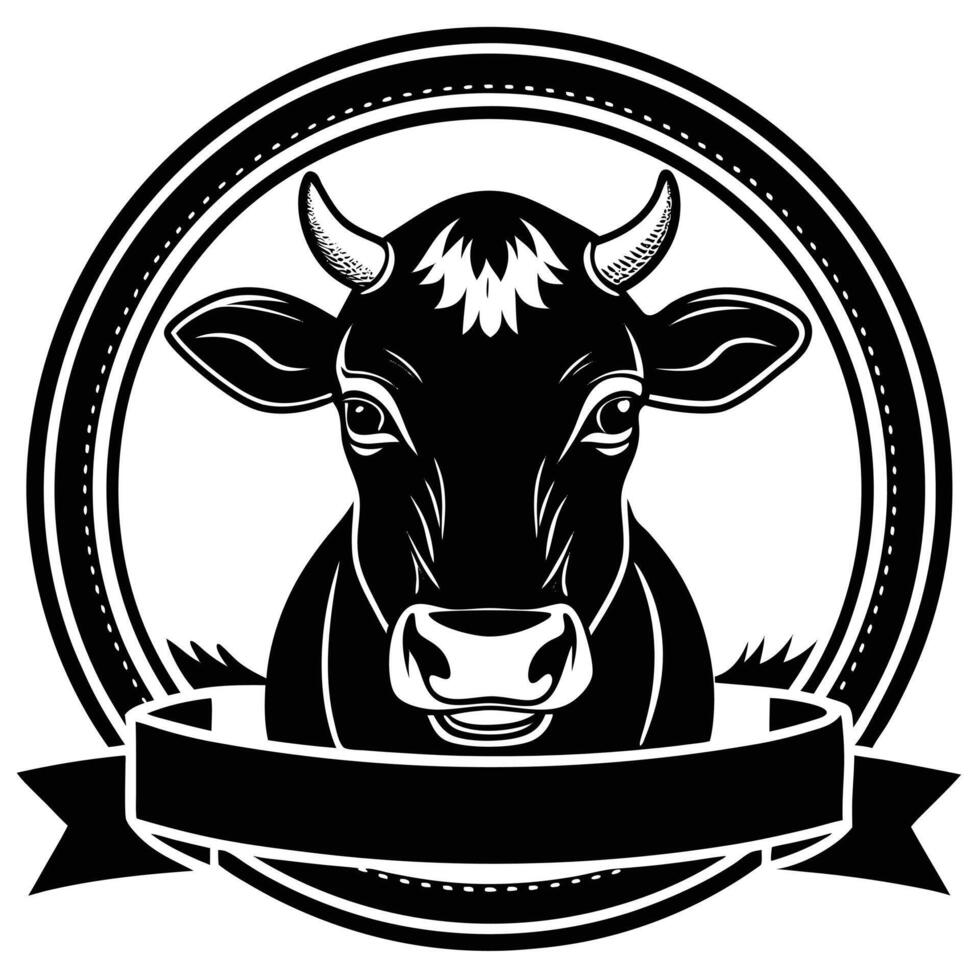 Black and White Cow Head Silhouette Simple Minimalist Design for Animal and Farm Illustrations vector
