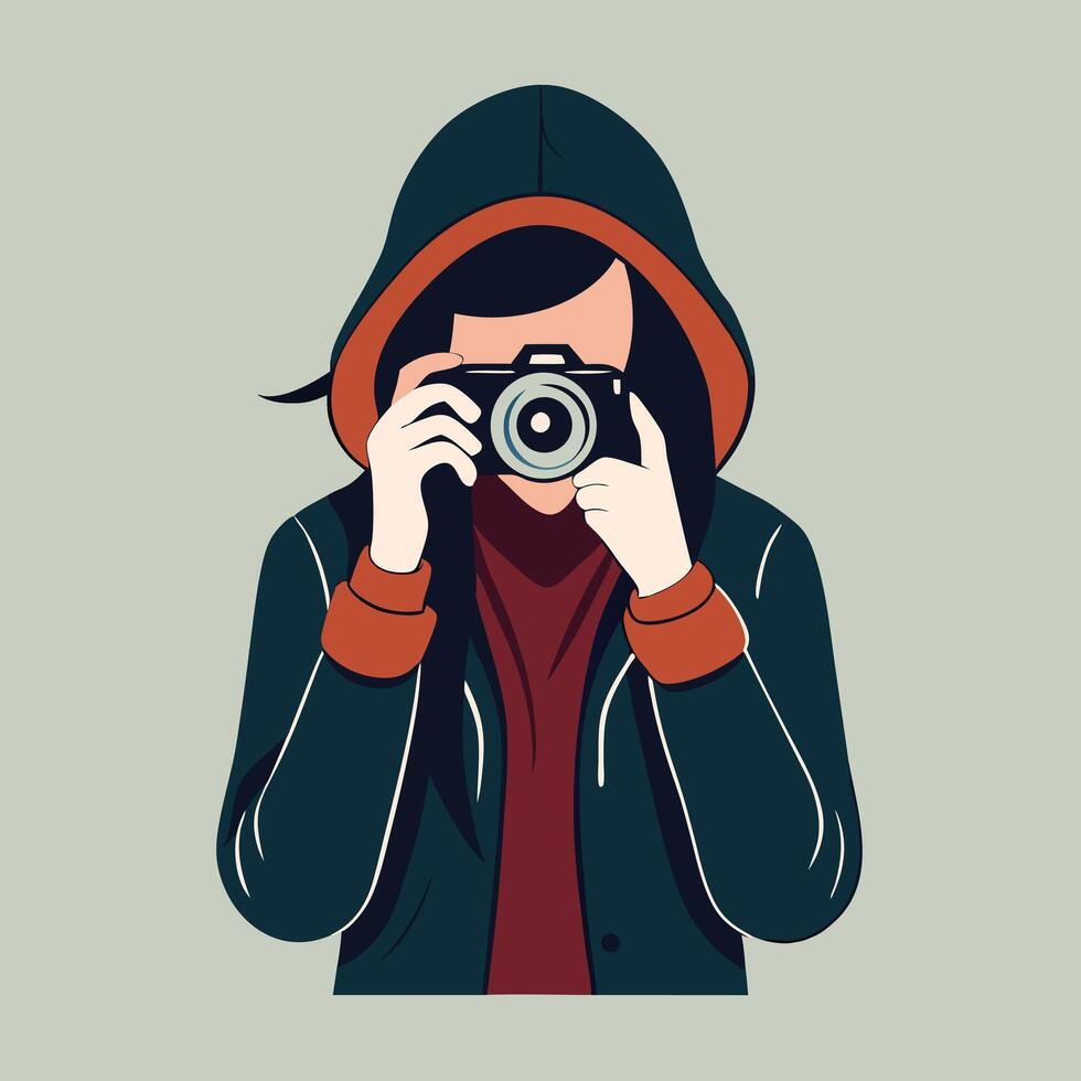 Stylish Woman with Camera Minimalist Silhouette for Photography, Art, and Creative Design vector