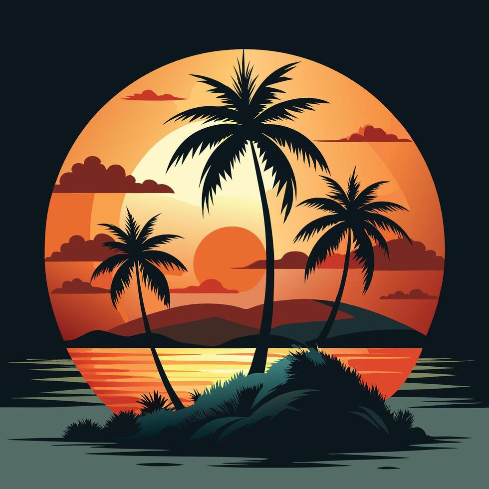 Island Escape Silhouette Sharp Black Design of Small Tropical Island with Palms vector