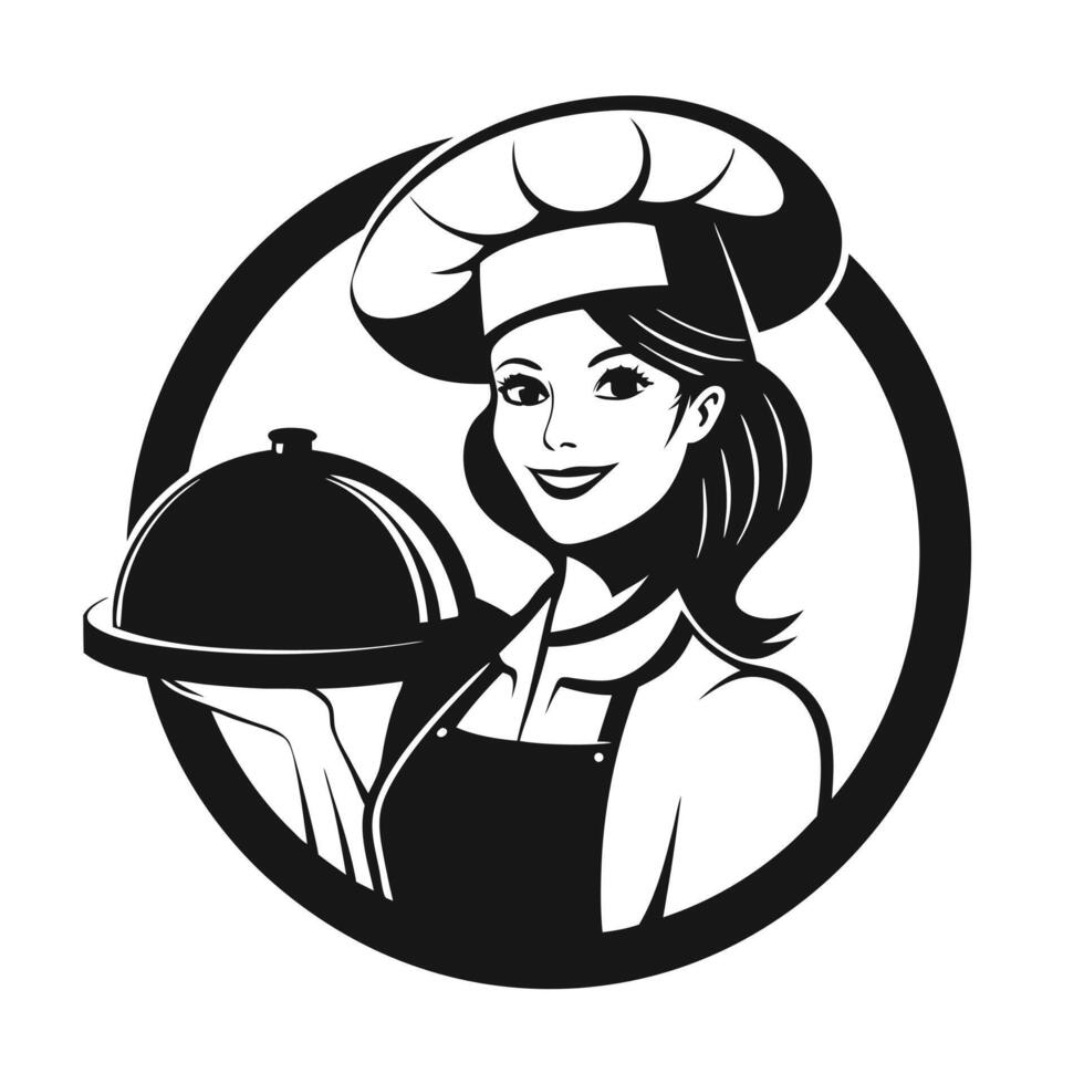 Stylized Illustration of a Female Chef Wearing a Traditional Hat and Apron vector