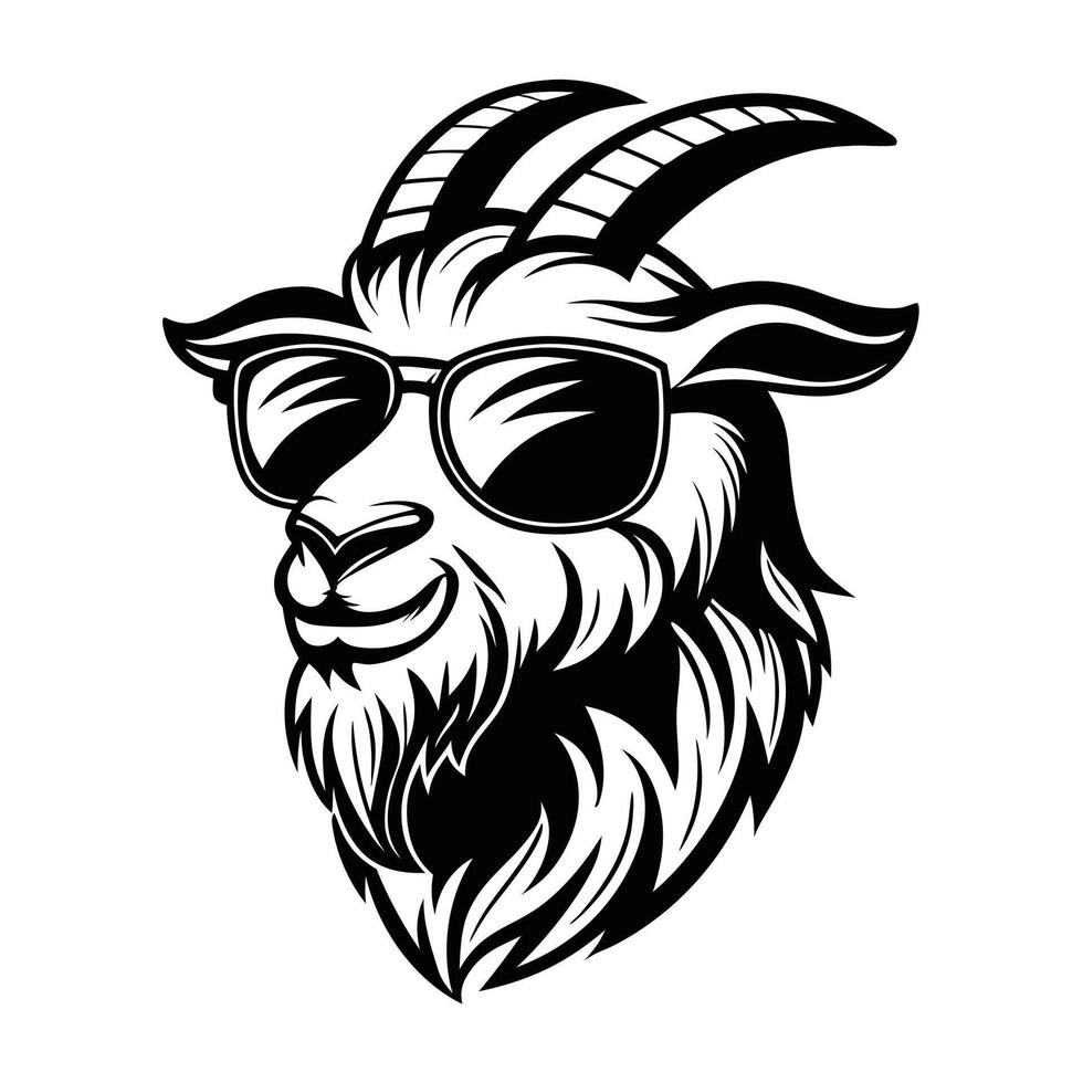 High Contrast Goat Head Graphic in Monochrome Featuring Sharp Details and Bold Lines vector