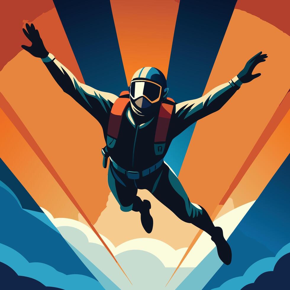 Skydiver in Free Fall High-Energy Black Silhouette Art for Extreme Sports Themes vector