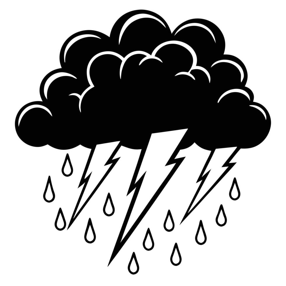 Bold Black Silhouette of a Thundercloud Lightning Strike Illustration for Nature and Storm Art vector