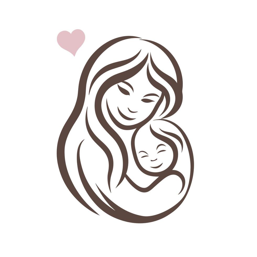 Minimalist Circular Artwork of Mother and Child in Monochrome vector