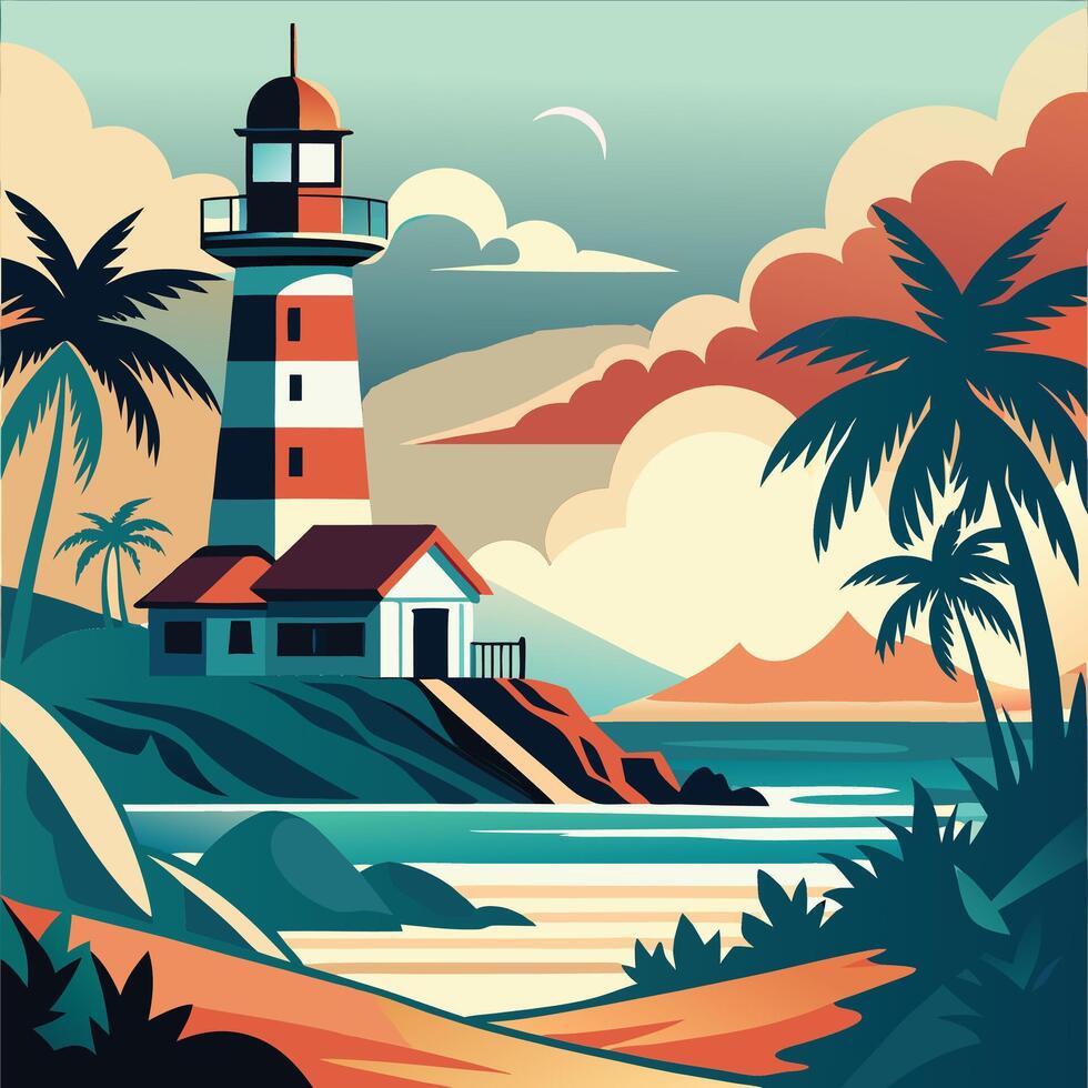 Classic Maritime Beacon Tower Simple Shoreline Design vector