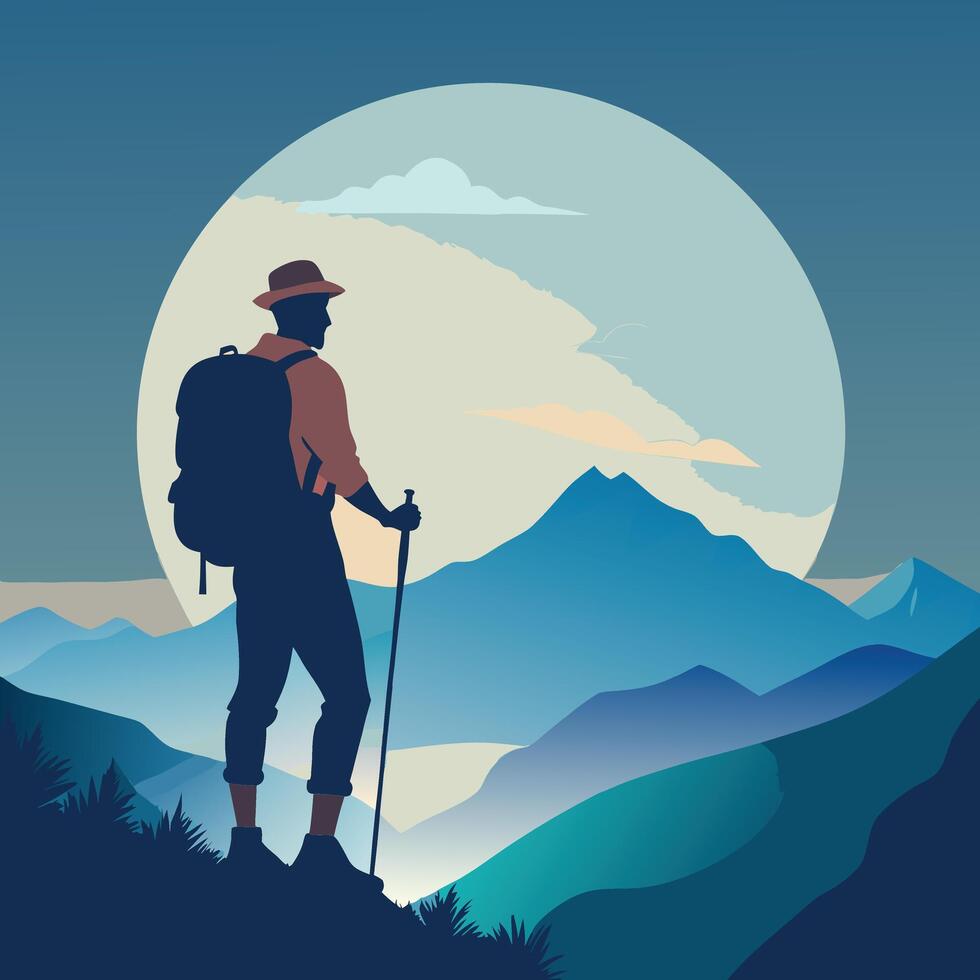 Outdoor Adventurer Silhouette with Wide-Brim Hat Nature Exploration Graphic vector