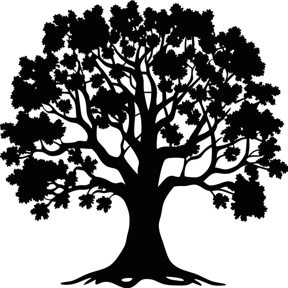 Silhouette of a Majestic Tree with a Full Canopy in Sunset Glow vector