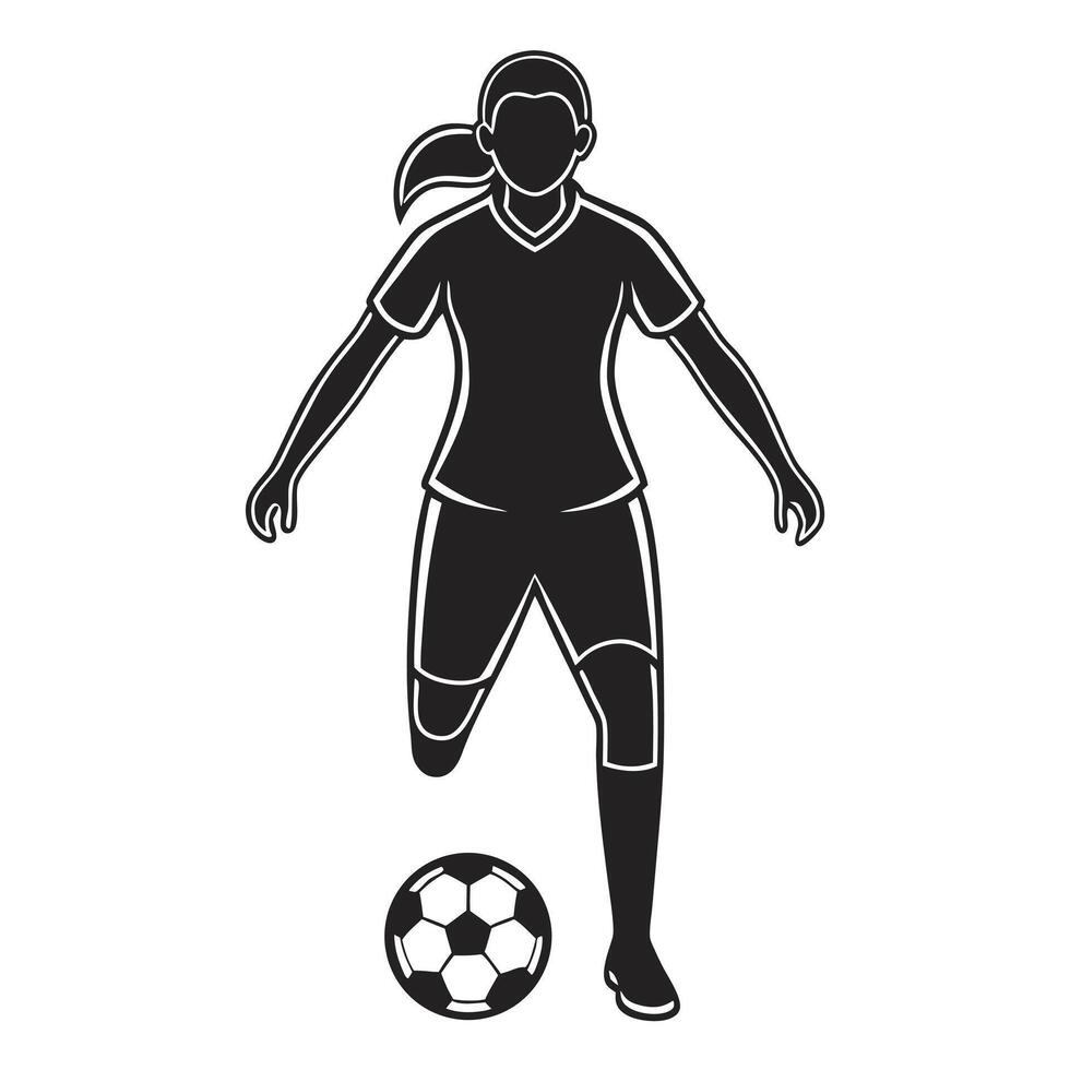 Silhouette of Female Soccer Player Kicking Ball vector