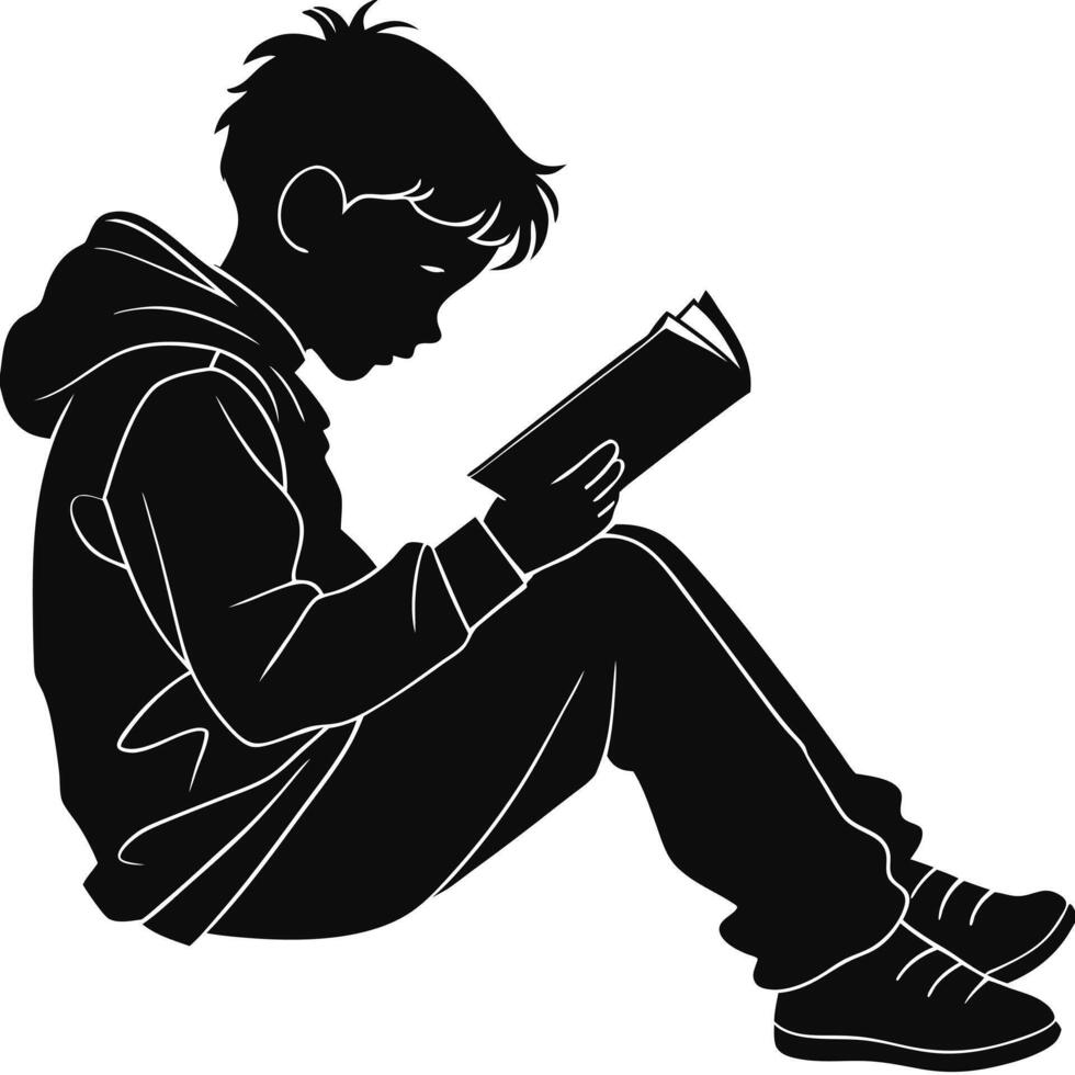 Nostalgic Silhouette of a Young Boy Sitting Alone Capturing Childhood Reflection vector