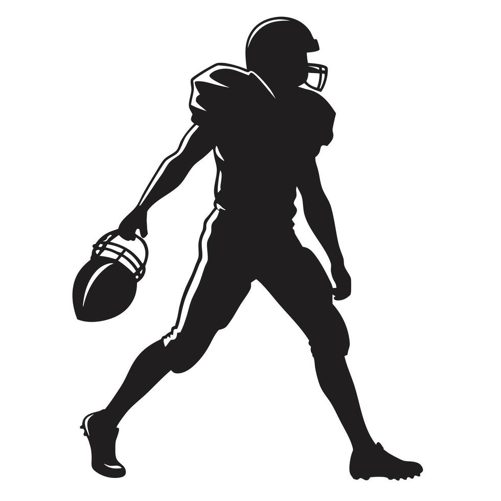 Running American Football Player Action-Packed Silhouette in Monochrome vector