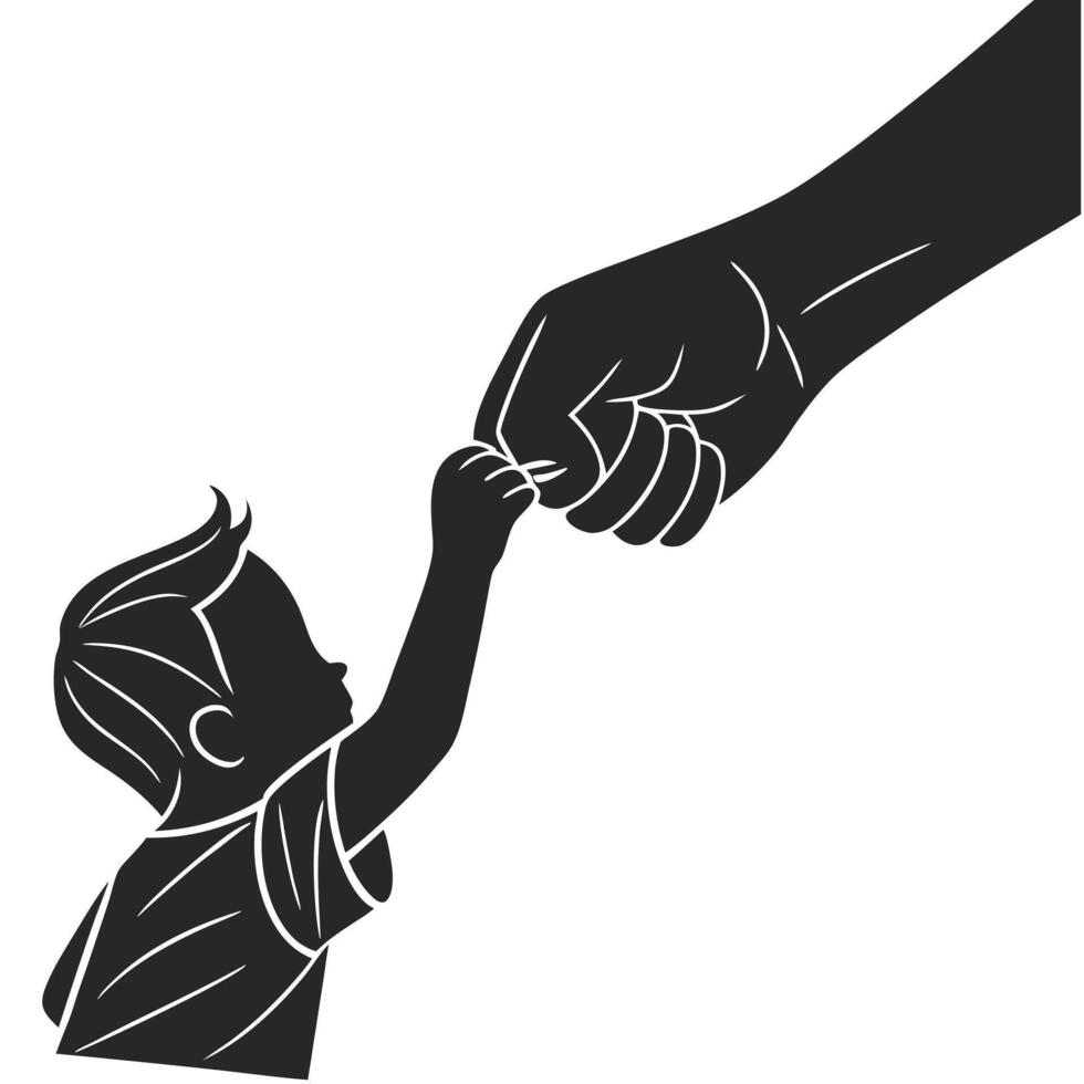 Child and Adult Hand Reaching, Symbolizing Trust and Protection in Minimalist Black and White Illustration vector