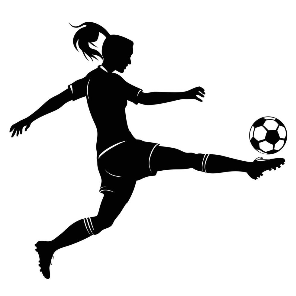 Sporty Female Soccer Player Performing Kick Action in Dynamic Pose with Clean Silhouette and Athletic Aesthetic vector