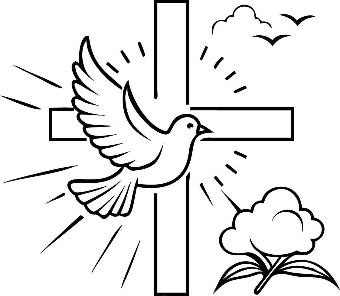 Dove of Peace Soaring Above a Cross with Flowers vector