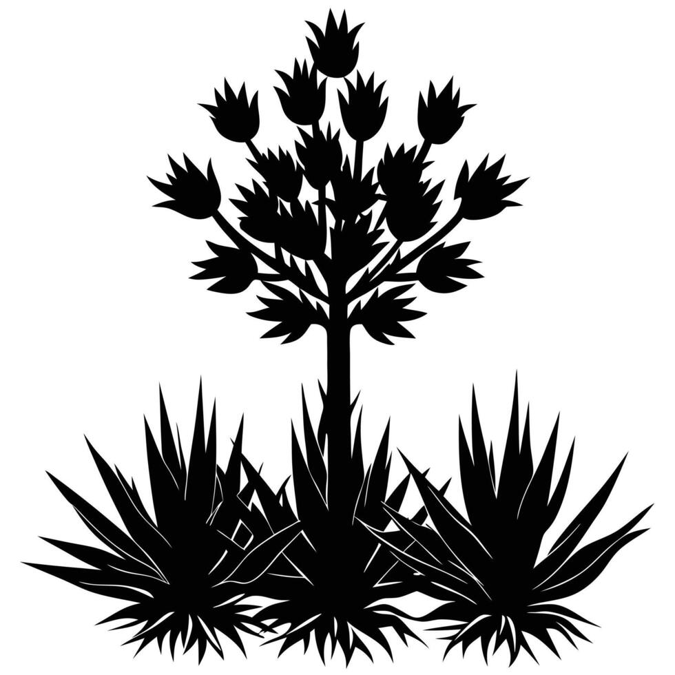 Desert Plant Silhouette Featuring Agave and Blooming Flora in Bold Minimal Style Perfect for Modern Prints and Decorative Art Concepts vector