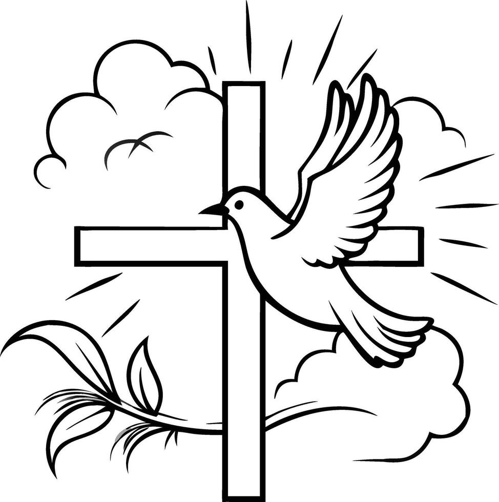Dove of Peace Flying Over a Cross with Olive Branch vector