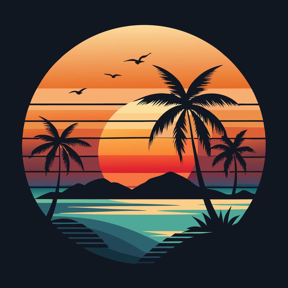 Summer Holiday Destination Silhouette Beach Scene Graphic vector