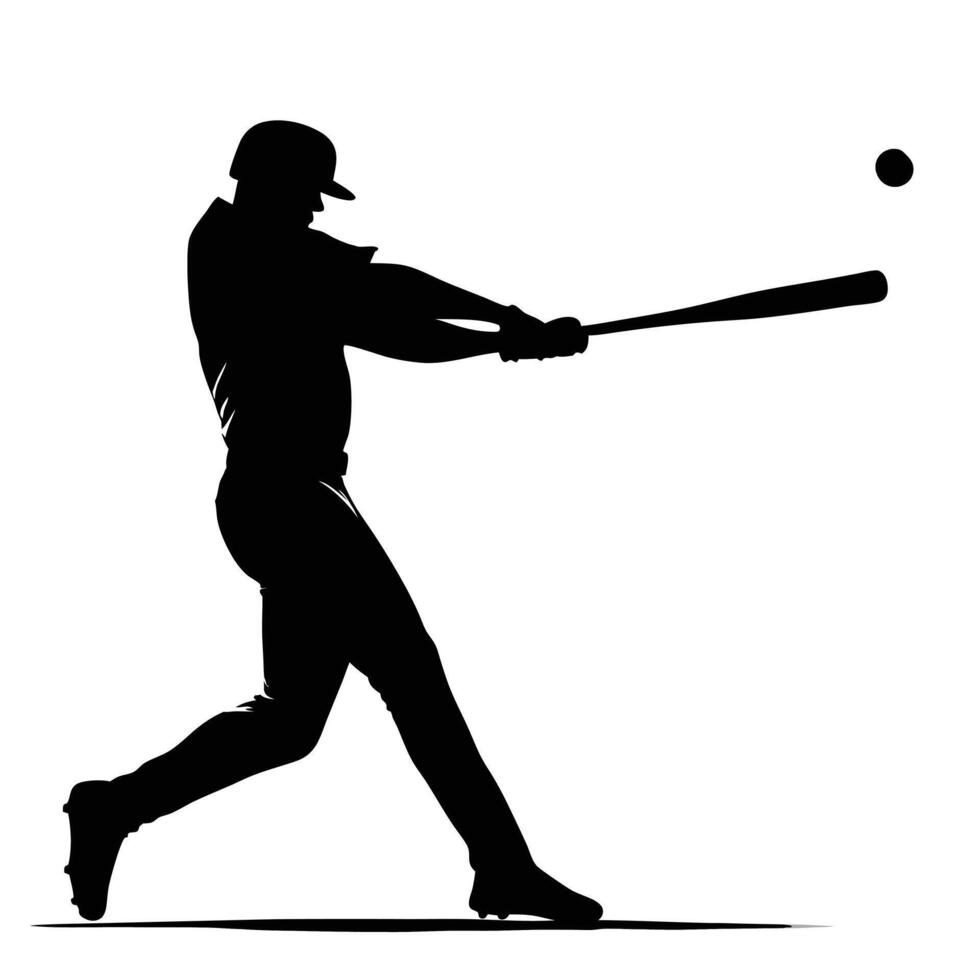 High Detail Black Silhouette of a Baseball Player in Action Swinging the Bat vector