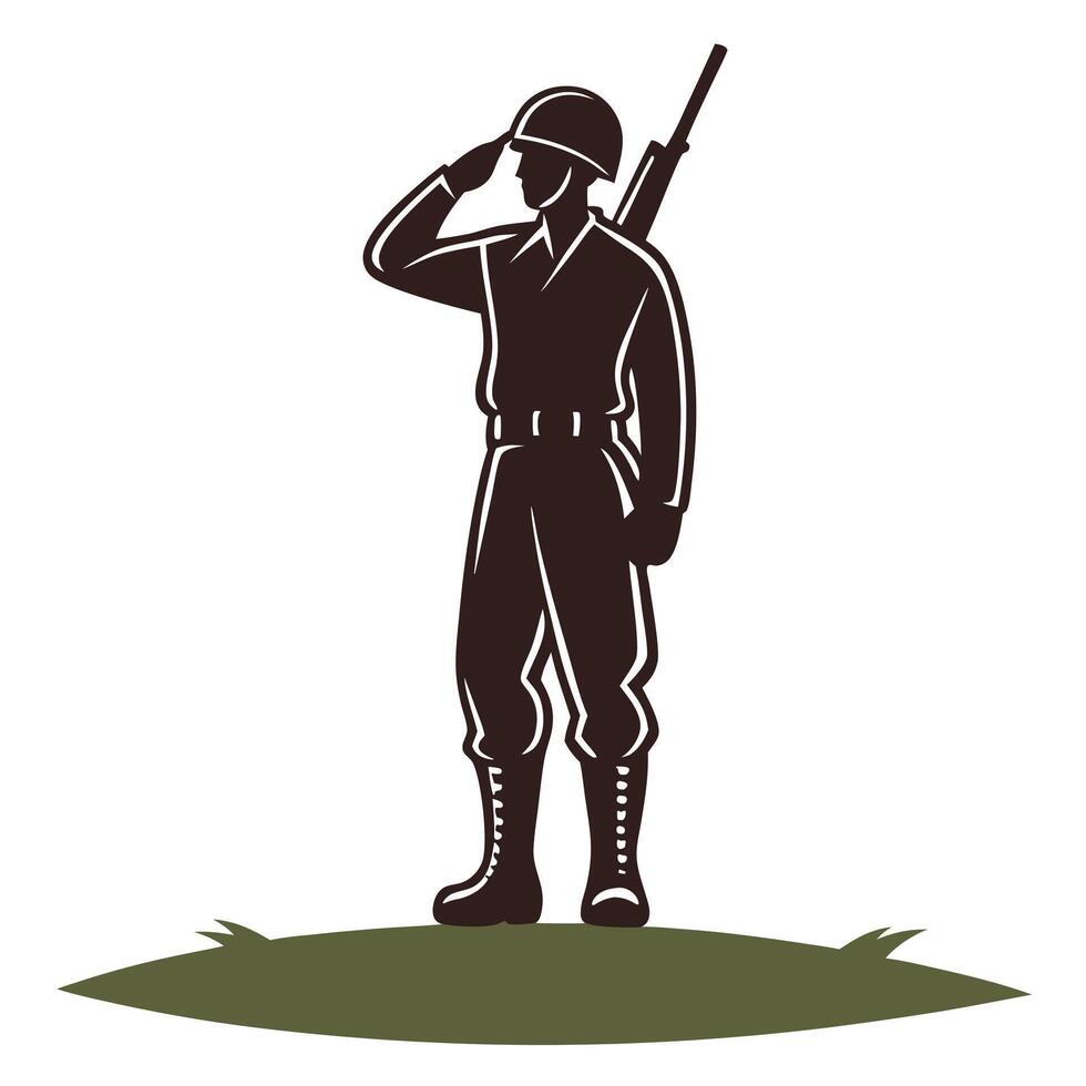 Silhouette of a Saluting Soldier with Rifle vector