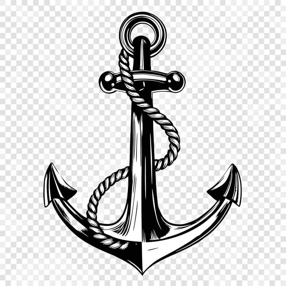 Nautical Anchor with Rope Design Illustration vector