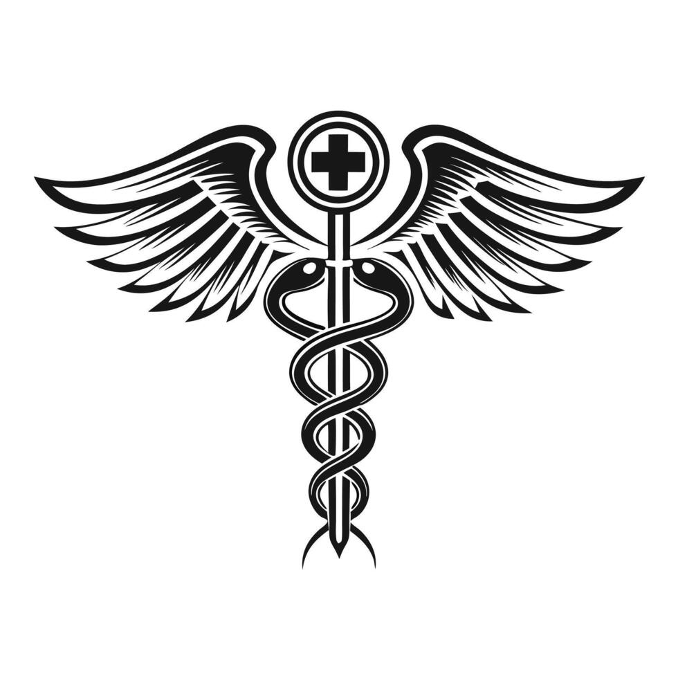 Medical Caduceus Symbol with Wings and Cross vector