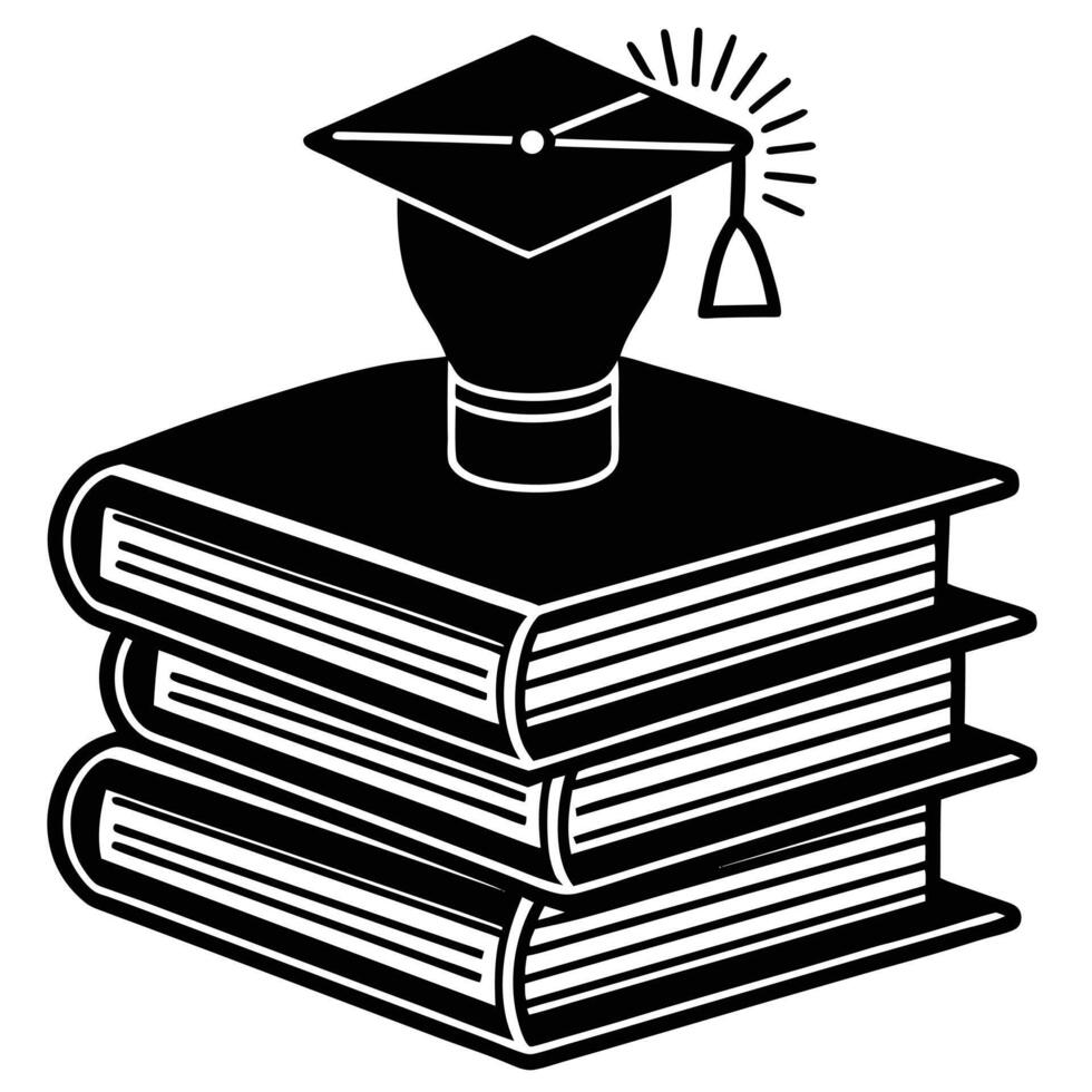 Graduation Cap Atop Stack of Books Knowledge Achievement vector